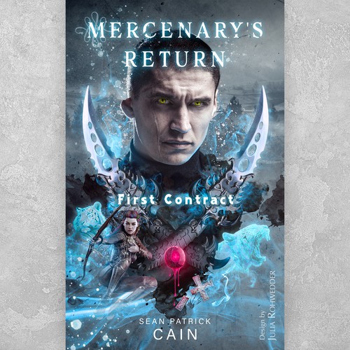 Archery design with the title 'Mercenary's Return - Fantasy Book Cover Design'