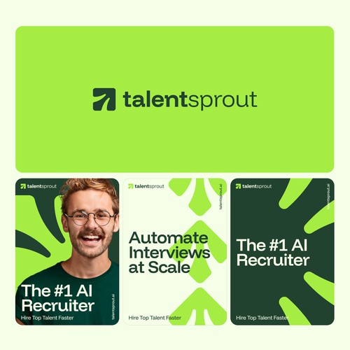 Design with the title 'Modern Logo and Brand Identity Guide for AI Recruitment Startup'