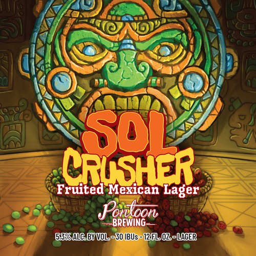 Stone design with the title 'Illustration of Aztec sun for beer can.'