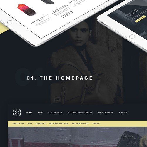 Fashion website with the title 'Draft design for a luxury vintage dealer.'