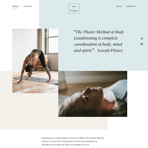 Coaching website with the title 'Screendesign proposal for a Pilates Studio by the sea'