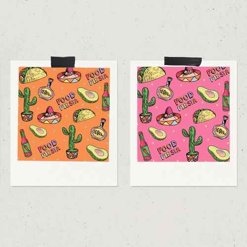 Pattern illustration with the title 'Food Fiesta - Pattern Design'
