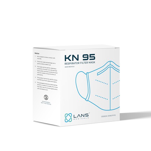 Medicine packaging with the title 'Clean and modern respirator mask packaging'