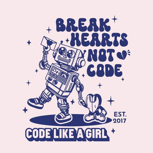 Vintage artwork with the title 'Retro T shirt Design for Code like a girl Tee Design'