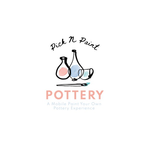Ink drawing design with the title 'Hand-drawn logo concept for "Pick N Paint Pottery"'