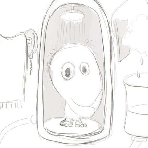 Shower design with the title 'Hei! Go away'