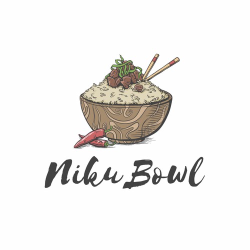 Rice design with the title 'Niku Bowl'