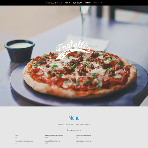 Restaurant website with the title 'Fratelli's Pizza'