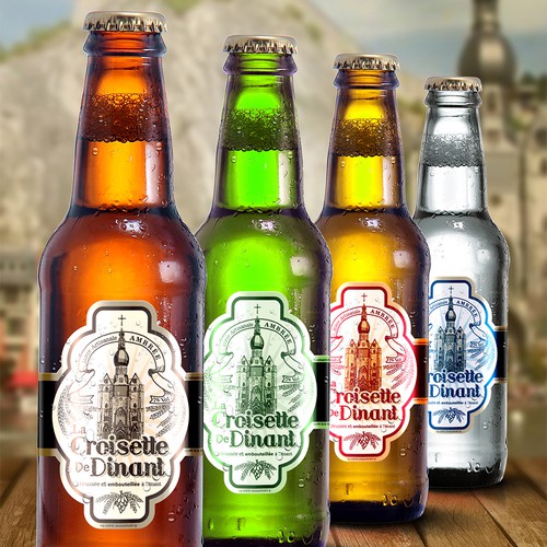 Wood label with the title 'Bottle Label Design – La Croisette de Dinant'