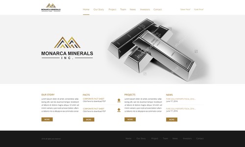 Black website with the title 'Monarca Minerals'