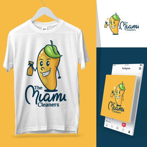 Mango logo with the title 'Logo / Mascot / fruit character for cleaning services.'