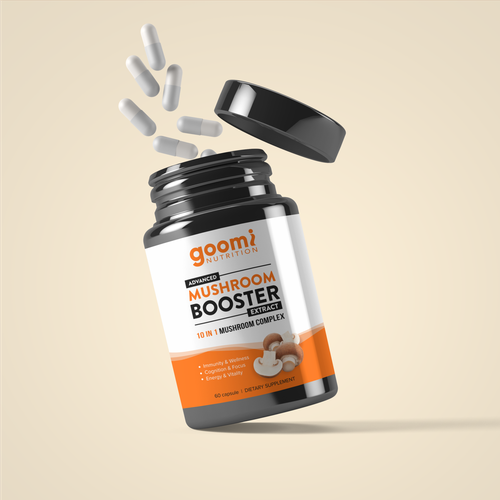 Advanced design with the title 'Icon 10X Mushroom Brand Needing Iconic Label Designer to design a label and bottle for product'