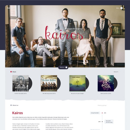 Music website with the title 'Music group - Website Design (2016)'