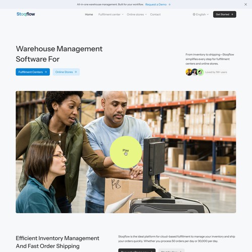 Product design website with the title 'Warehouse Management Website Design'