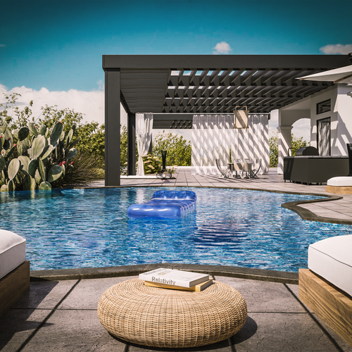 Exterior design with the title '3D Architectural Visualization for a residence in Temecula'