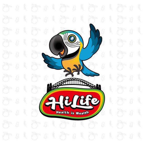 Healthy food brand with the title 'A cute Macaw for healthy foods for kid.'
