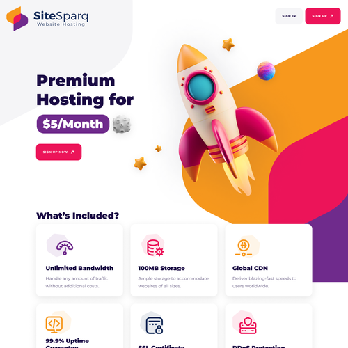 Agency design with the title 'Fun and playful design for a web hosting startup'
