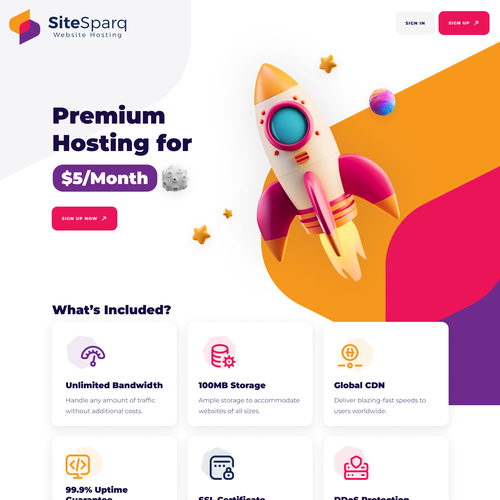 Internet website with the title 'Fun and playful design for a web hosting startup'