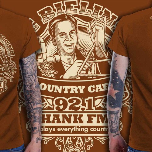 Music t-shirt with the title 'Hot Country Music Station Radio DJ Caricature T-Shirt Design. These shirts will be everywhere!'
