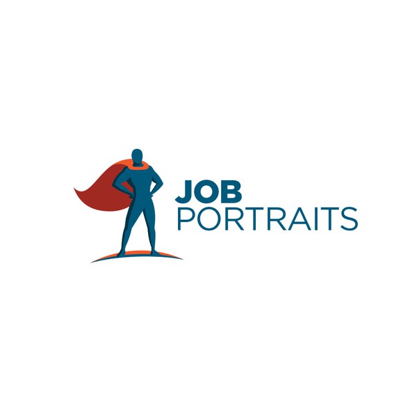 Superhero cape logo with the title 'Job Portraits'