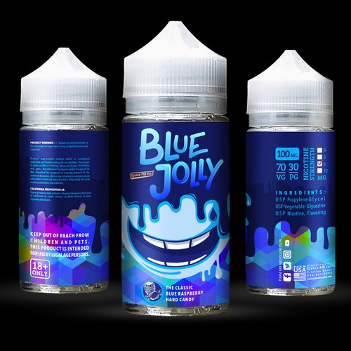Logo label with the title 'Blue Jolly e-liquid'