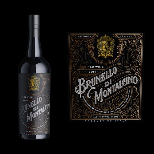 Typography label with the title 'Wine label design'