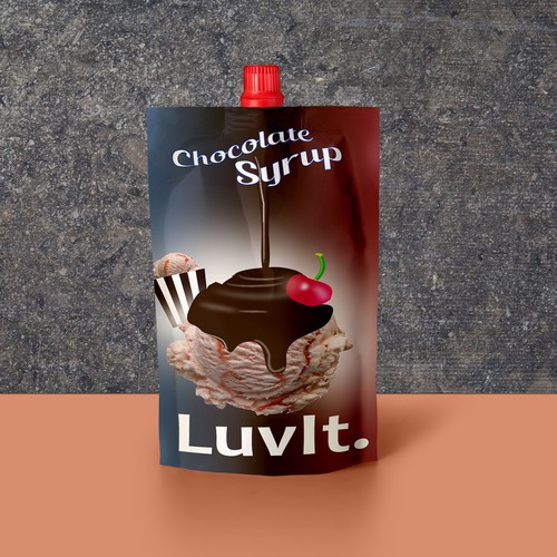 Chocolate label with the title 'Chocolate Syrup spout pouch label '
