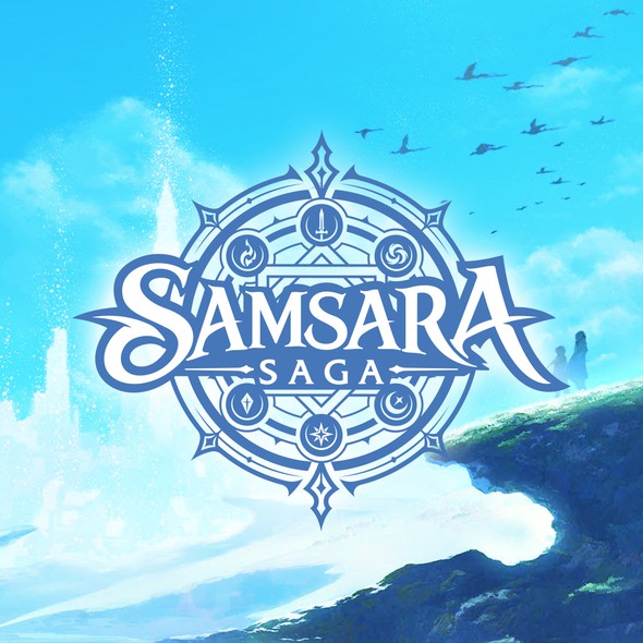 Role playing game logos logo with the title 'Samsara Saga – JRPG Fantasy MMORPG Logo & Visual Identity'