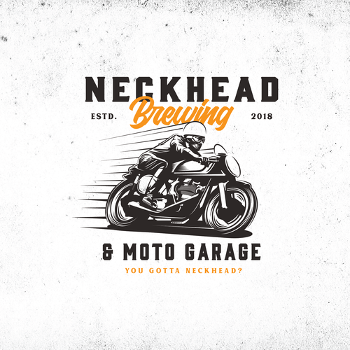Biker logo with the title 'concept logo for neckhead brewing'
