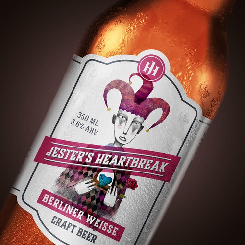 Photoshop label with the title 'Jesters Heartbreak Beer Label'