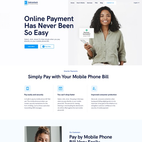 Responsive design with the title 'Modern web design for a new payment service for the Austrian mobile operators!'