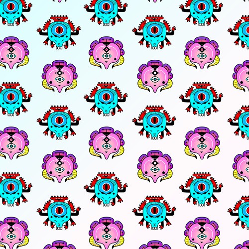 Surface pattern artwork with the title 'Space monsters pattern for Cricket lighters'