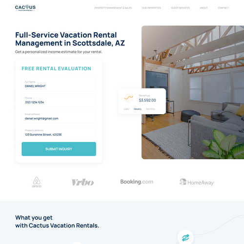 Airbnb design with the title 'Vacation rental management services landing page'