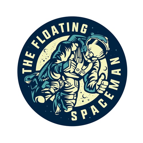 Moon artwork with the title 'floating spacemmen'