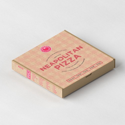 Pizza packaging with the title 'Fun, functional pizza box for Neapolitan pizzeria.'