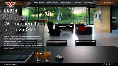 Furniture website with the title 'redesign for our website http://www.kurth-glas.ch'