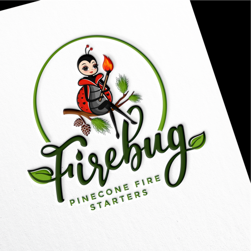 Ladybug design with the title 'Fun Hip logo for a crafty pinecone fire starter business in PNW'