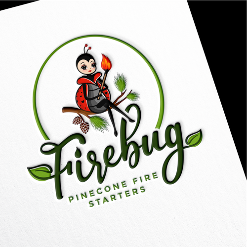 Ladybug logo with the title 'Fun Hip logo for a crafty pinecone fire starter business in PNW'