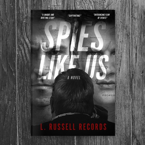 Black and white book cover with the title 'Spy thriller cover design'