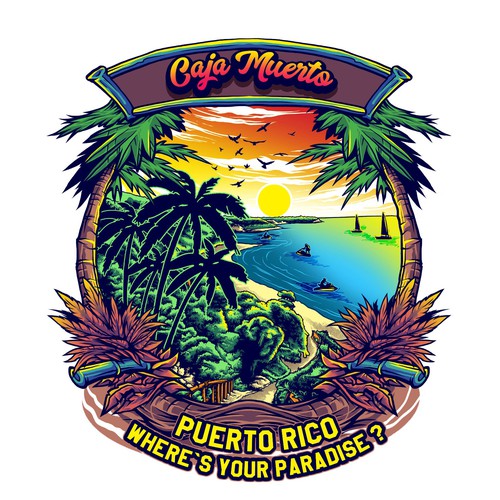 Beach t-shirt with the title 'caja muerto, puerto rico'