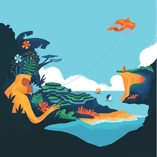 Travel illustration with the title 'Bali Travel Poster'