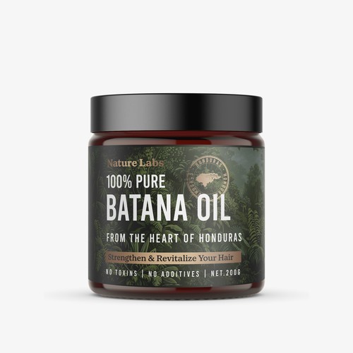 Hair packaging with the title 'Design a label for an all natural hair care product sourced from Honduras'