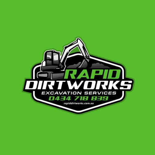 Earth mover logo with the title 'Rapid Dirtworks'