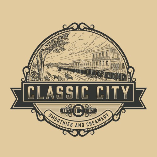 Pictorial logo with the title 'Logo Classic City Smoothies and Creamery'