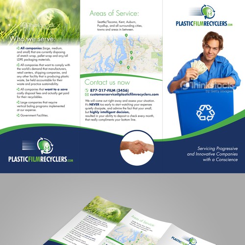 Folded design with the title 'Create a Stylish and Innovative Brochure for a Plastic Recycling Company'