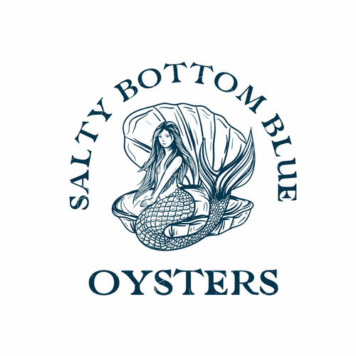 Oyster logo with the title 'Salty Bottom Blue Oysters'