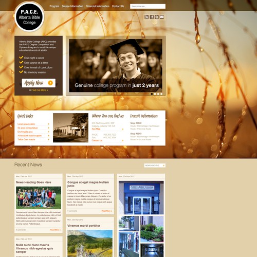 School website with the title 'Website design wanted for PACE  Degree Completion Program'