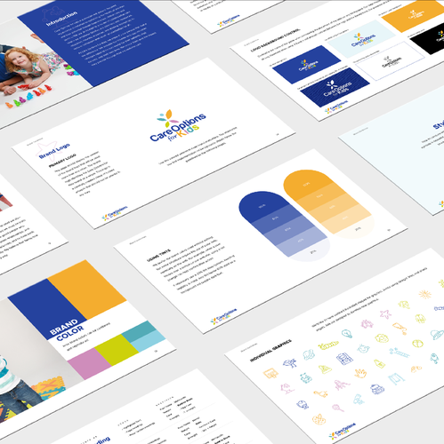 Daycare design with the title 'Brand Guidelines for Care Options for Kids'