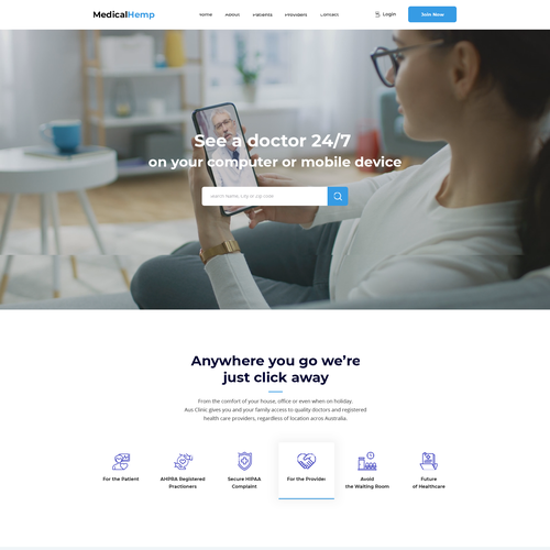 Pharmaceutical website with the title 'Homepage for online Medical Hemp Doctors Telehealth'