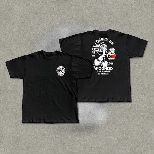 Restaurant t-shirt with the title 'SPOONERS BAR AND GRILL MASCOT'